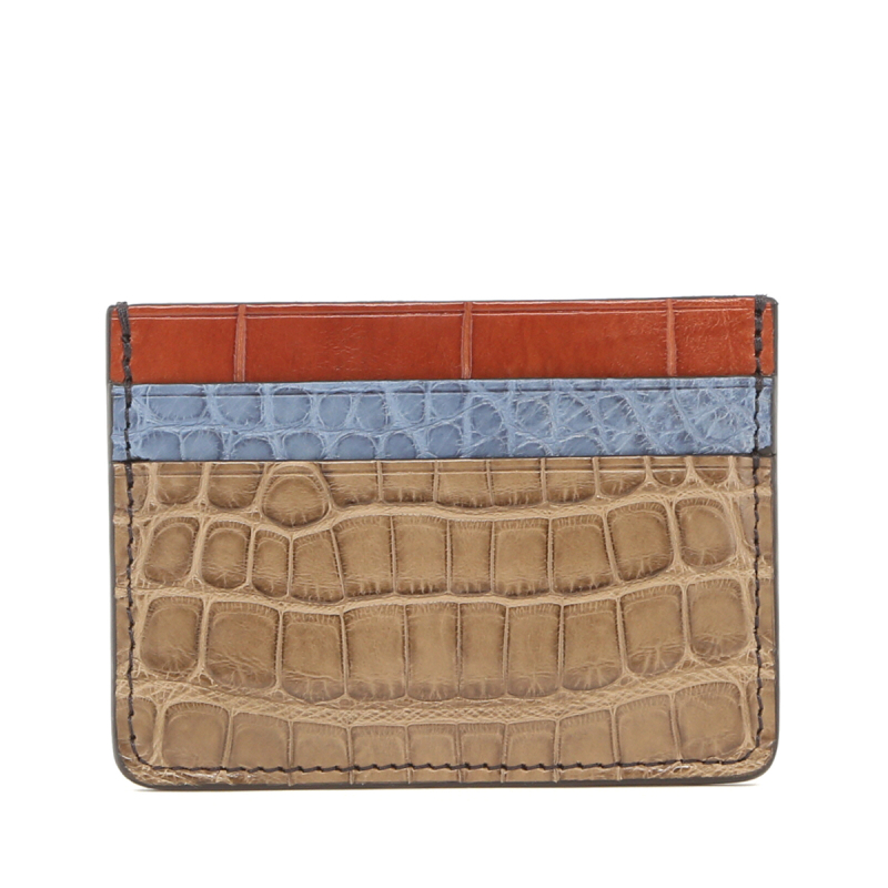 Double Card Case - Nicotine-Denim-Cognac - Alligator in 