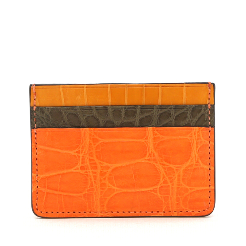 Double Card Case - Orange-Loden-Buttercup - Alligator in 