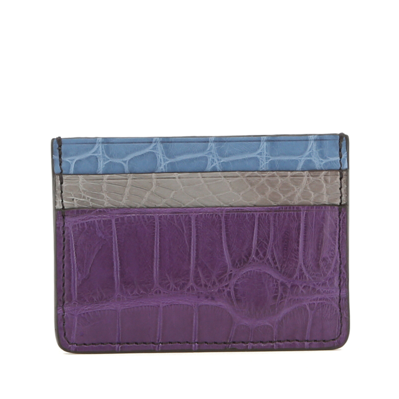 Double Card Case - Purple-Serpentine-Denim - Alligator in 