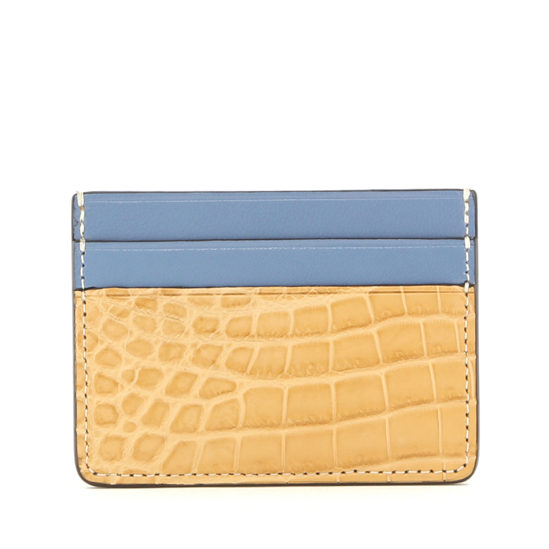 Double Card Case - Saddle Alligator / Allure Blue Calf in 
