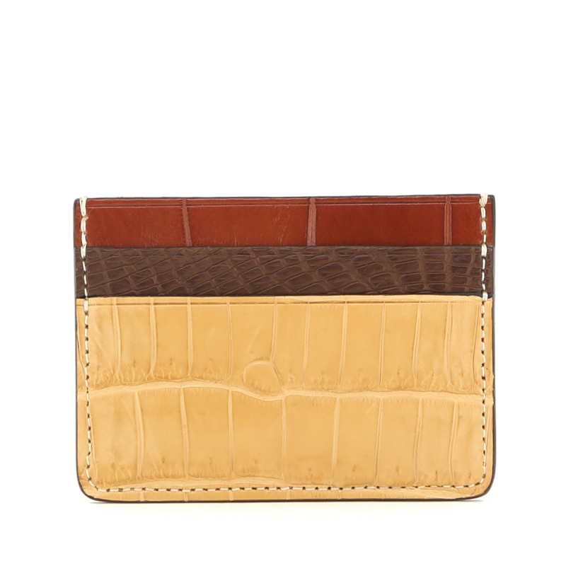 Double Card Case - Saddle-Chocolate-Cognac - Alligator in 
