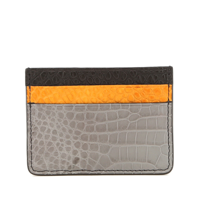 Double Card Case - Serpentine-Buttercup-Black - Alligator in 