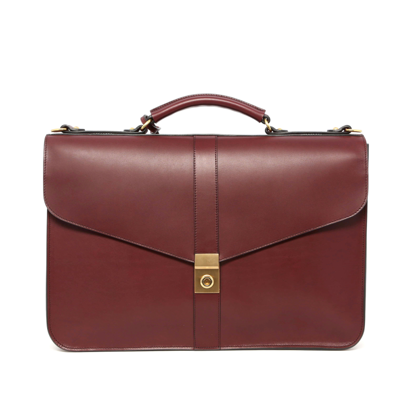 Lock Briefcase - Burgundy Harness Leather / Loden Green Suede Interior in 