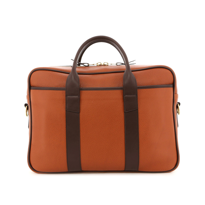 Commuter Briefcase - Cognac/Chocolate - Taurillon Tumbled Leather in 