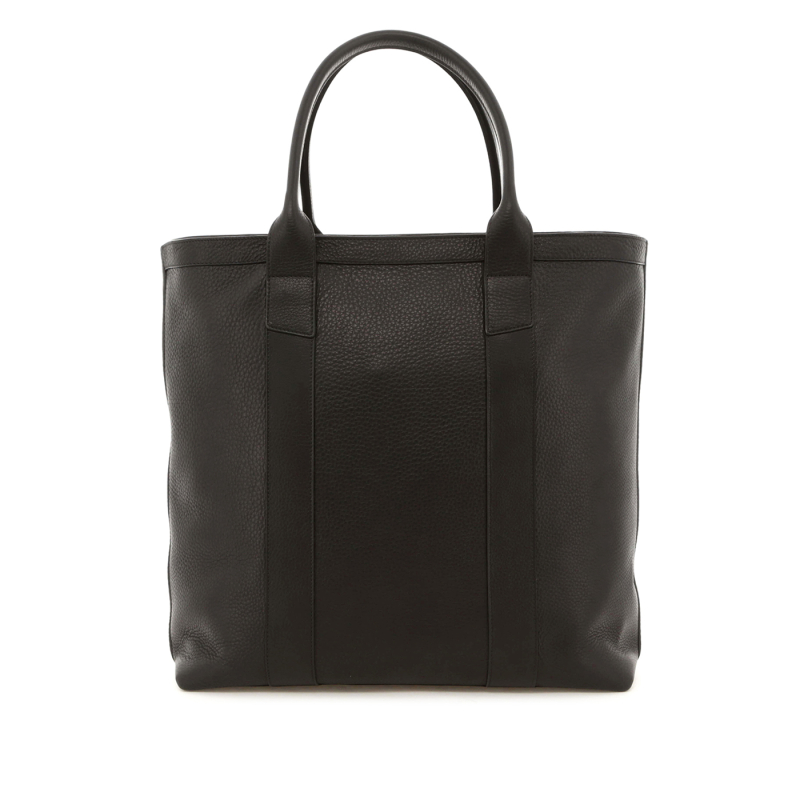 Tall Tote - Black Soft Pebbled Leather - Zipper Closure - Mediterranean Blue Sunbrella in 