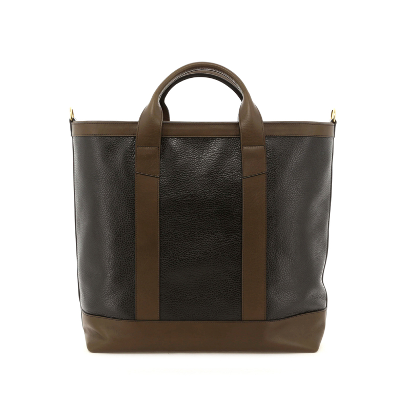 Tall Tote - Glossy Black/Olive - Pebbled Leather - Zipper Closure - 4