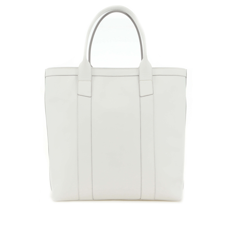 Tall Tote - White - Smooth Leather - Zipper Closure- Captain Navy Sunbrella in 