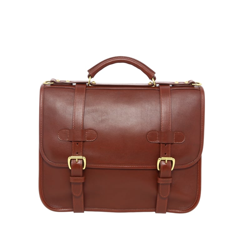 English Satchel - Chestnut/Olive- Tumbled Leather - Leather Lined in 
