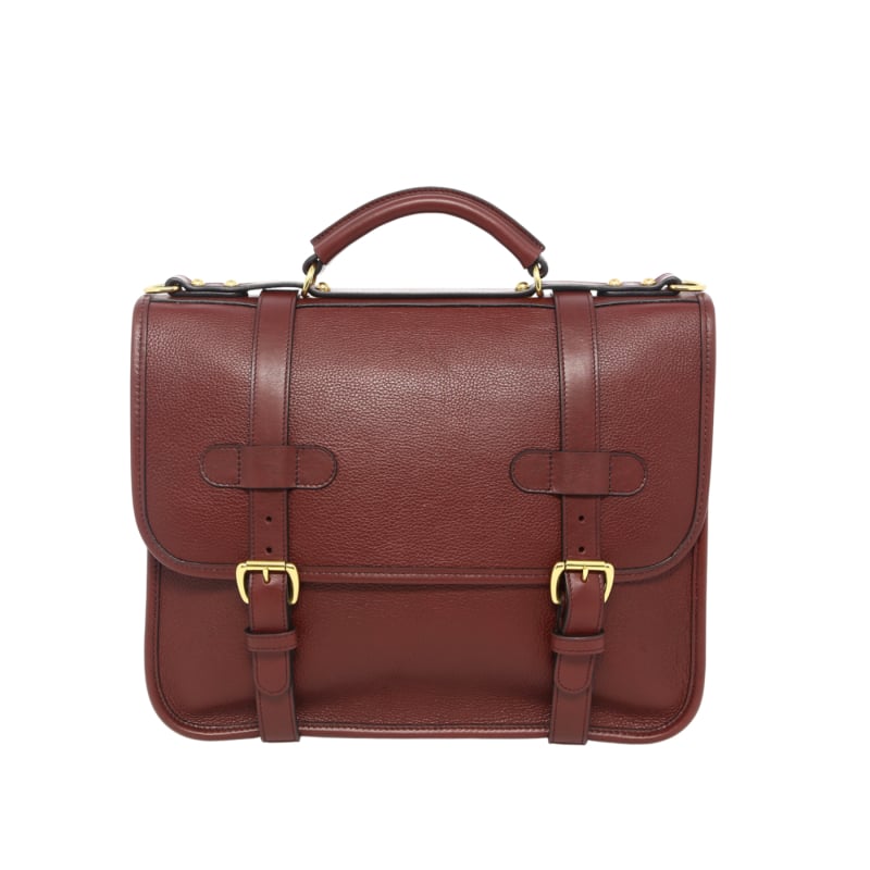 English Satchel - Cabernet/Black- Pebbled Leather - Leather Lined in 