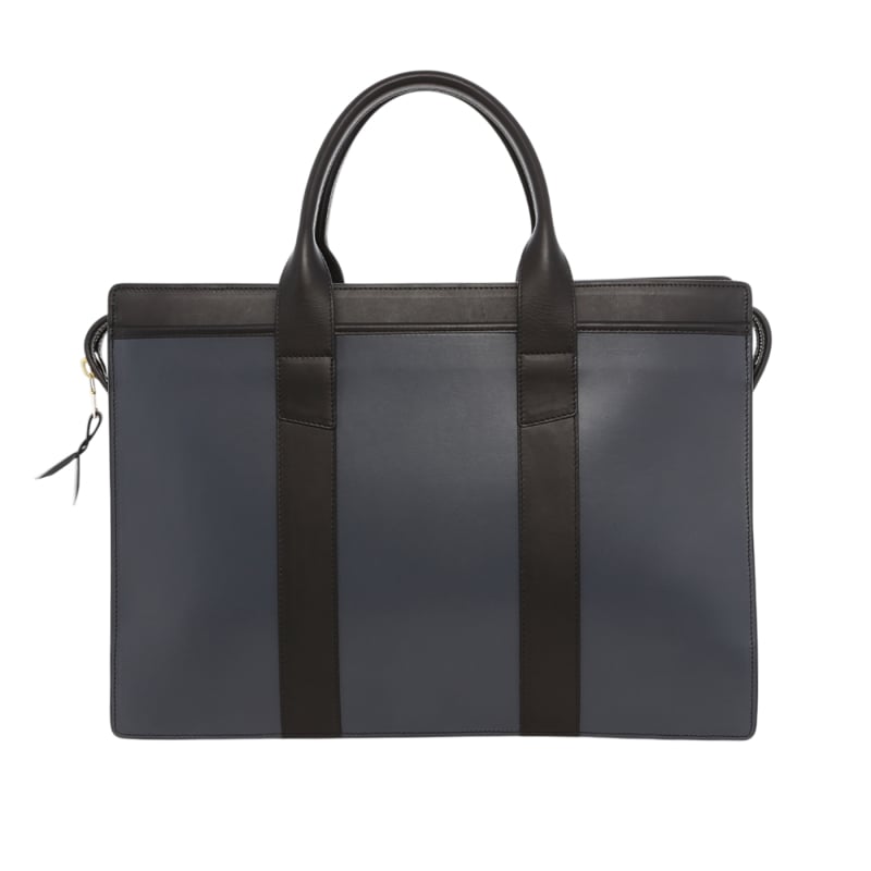 Double Zip-Top Briefcase - Battleship/Black - Belting Leather  in 