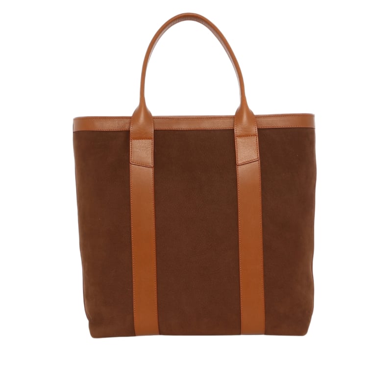 Tall Tote - Chocolate/Cognac- Nubuck - Tumbled Leather - Zipper Closure - Linen Tweed in 