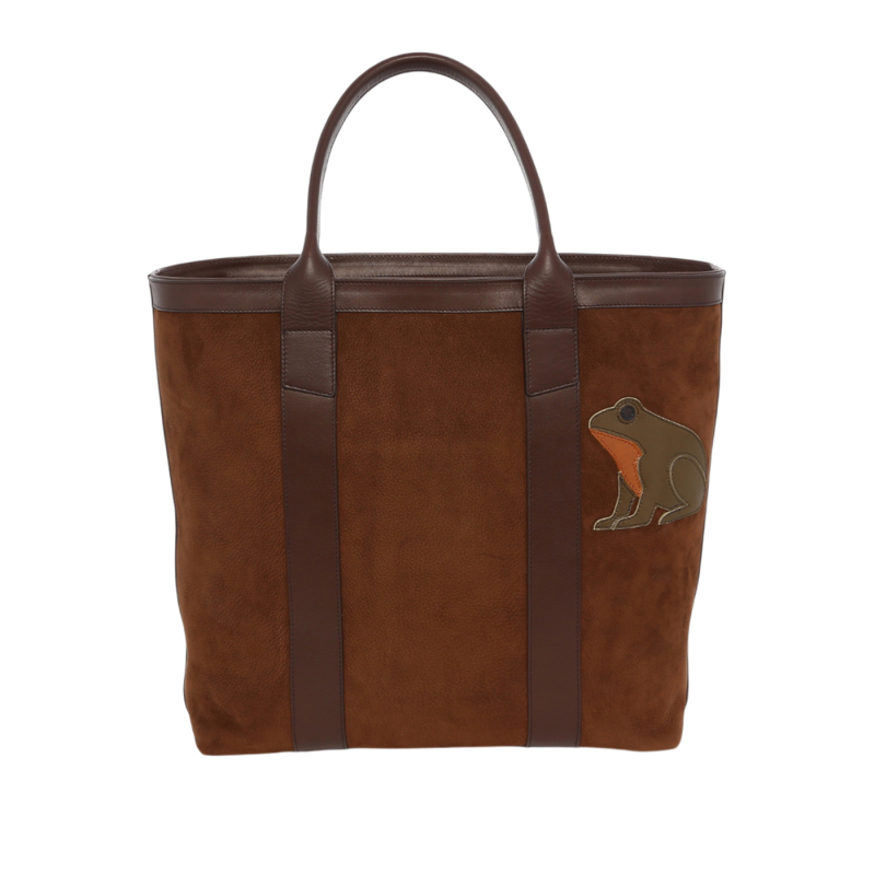 Tall Tote - Chocolate/Chocolate- Nubuck - Tumbled Leather - Zipper Closure - Linen Tweed in 