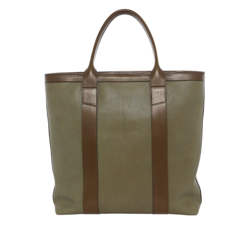Tall Tote - Mint/Olive - Goatskin - Tumbled Leather - Zipper Closure - Charcoal Sunbrella in 