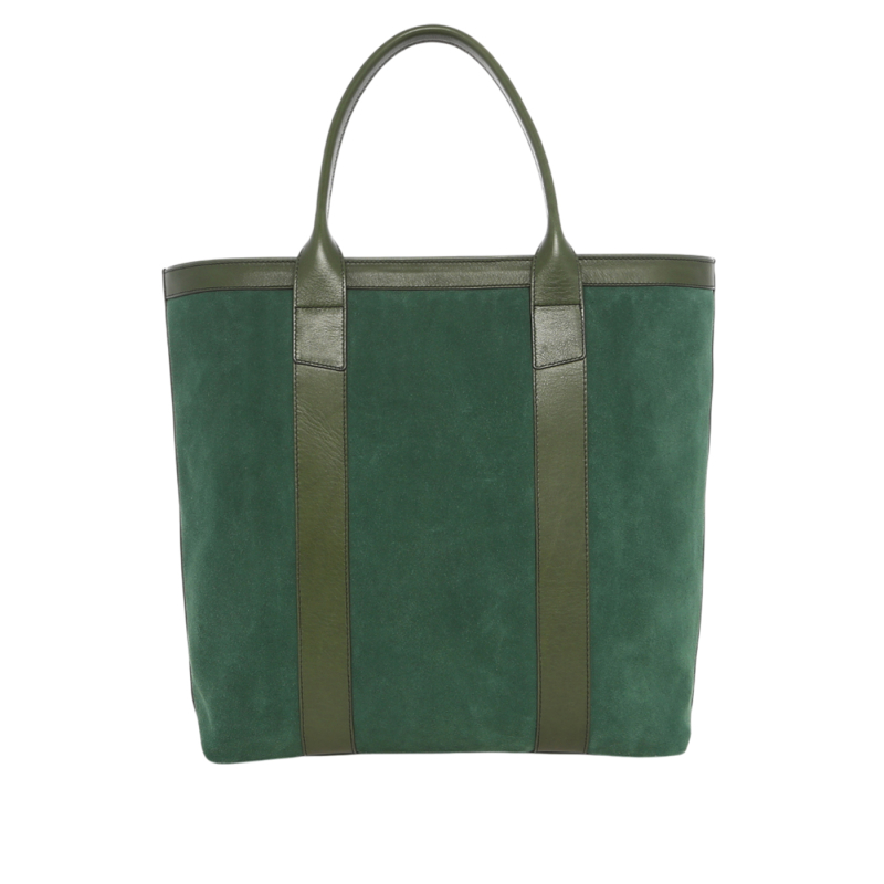Tall Tote - Elm Green/Green - Suede - Tumbled Leather - Zipper Closure - Tuscan Sunbrella in 
