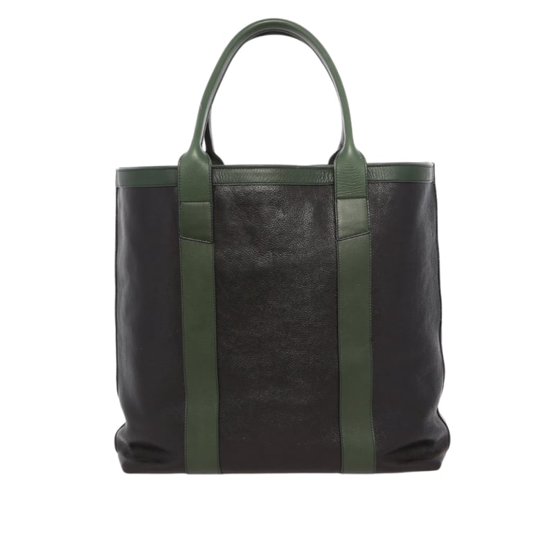 Tall Tote - Black/Green - Pebbled Leather - Zipper Closure - Grey Cordura  in 