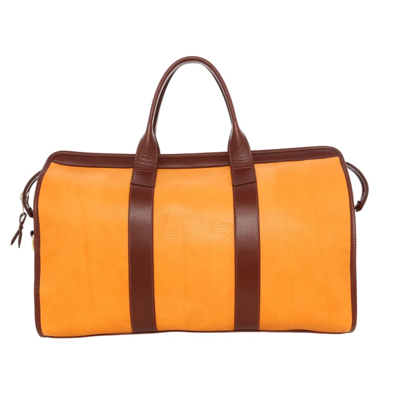 Signature Travel Duffle - Beeswax/Chestnut - Pebbled Leather - Pacific Blue Sunbrella in 