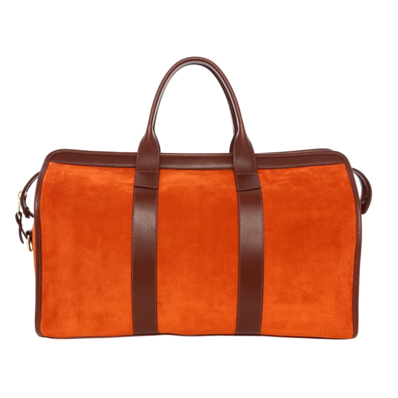 Signature Travel Duffle - Orange Rust/Rum Raisin - Suede - Mediterranean Blue Sunbrella in 