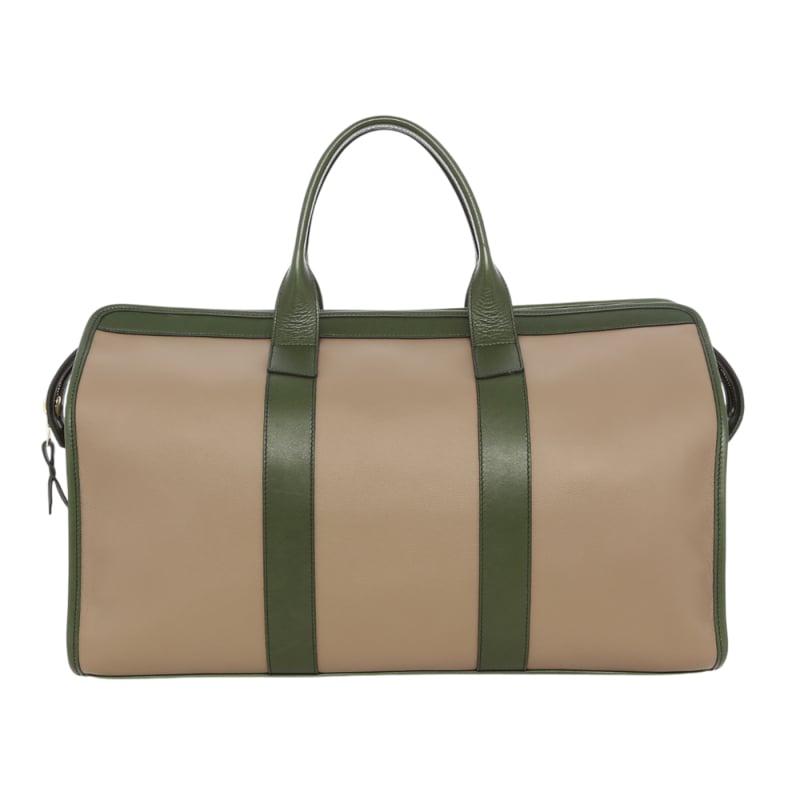Signature Travel Duffle - Simple Taupe/Olive - Smooth Pebbled Leather - Tuscan Sunbrella in 