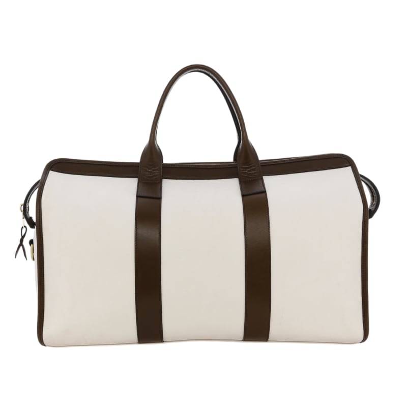 Signature Travel Duffle - White/Olive - Smooth Leather - Orange Sunbrella in 