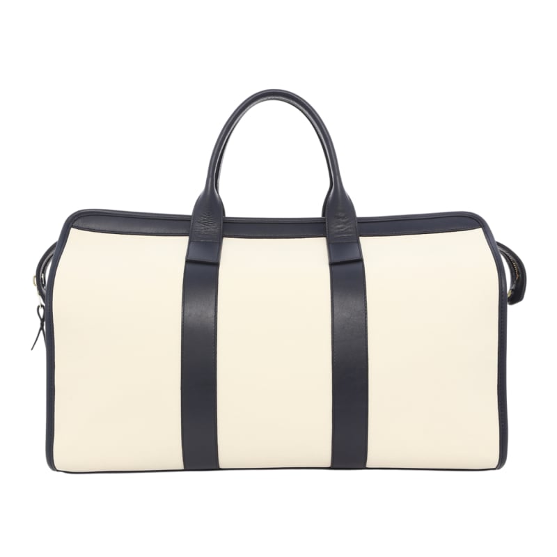 Signature Travel Duffle - White/Navy - Smooth Leather - Charcoal Sunbrella in 