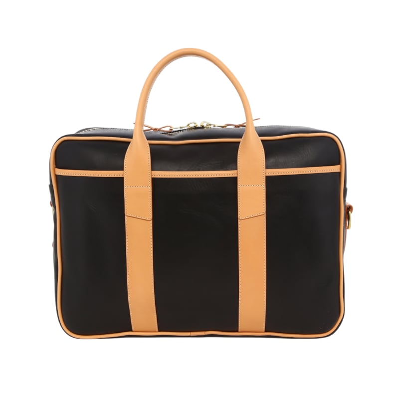Commuter Briefcase - Black/Natural - Firm Tumbled Leather in 