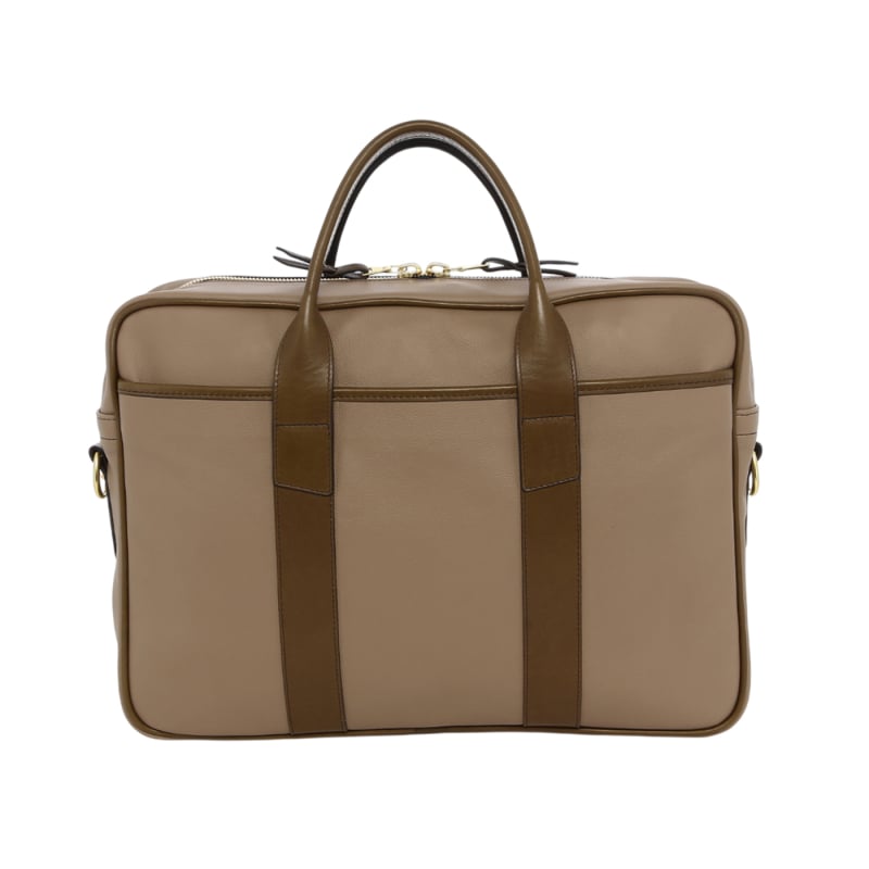 Commuter Briefcase - Simple Taupe/Olive - Smooth Pebbled Leather in 