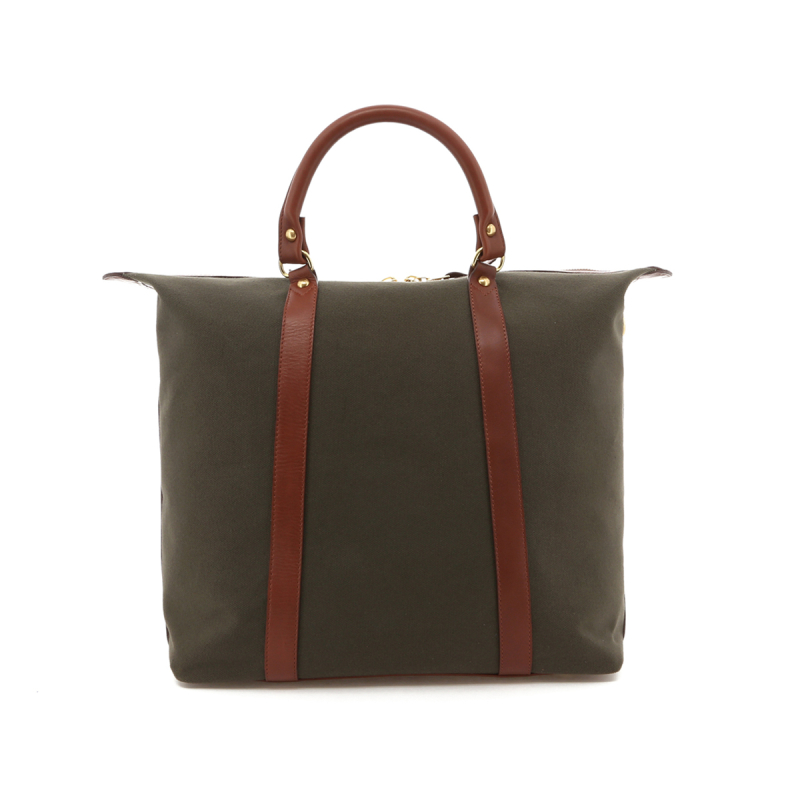 Hampton Tote - Olive / Chestnut Trim - 18 oz Canvas in 