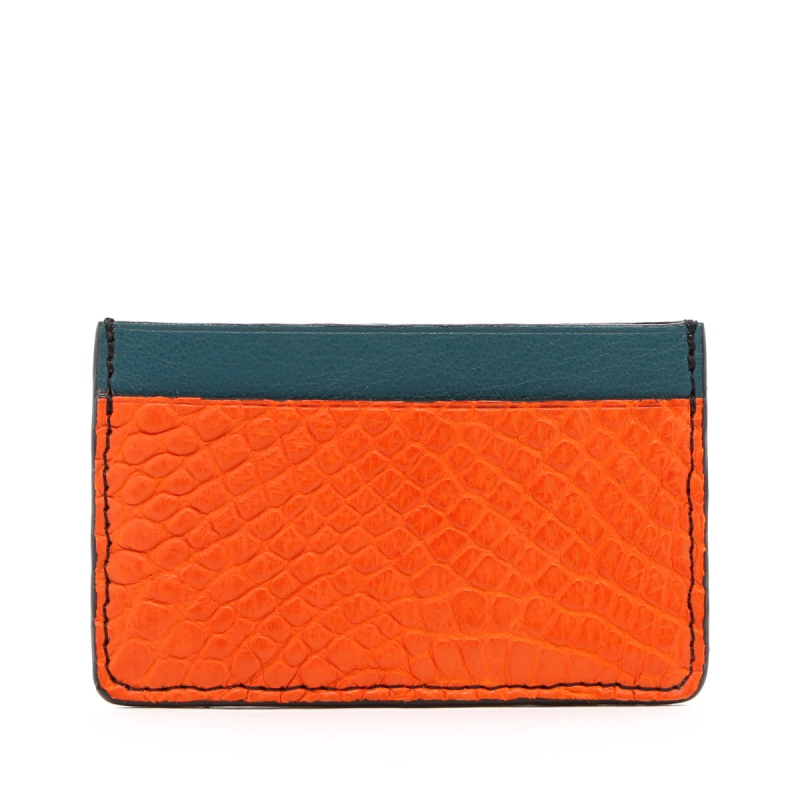Mini Card Wallet - Orange / Dark Aqua - Alligator - Black Edges in 