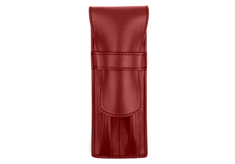Double Pen Case-Red in harness belting leather