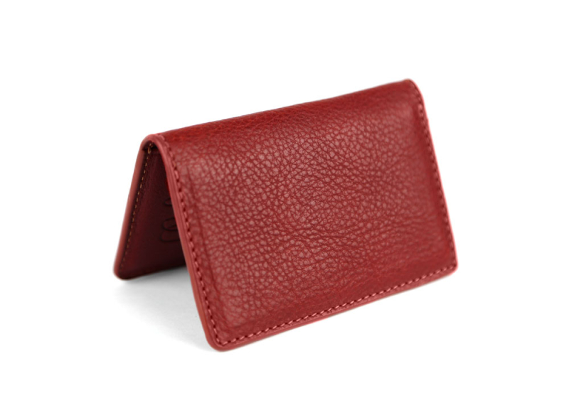 Folding Card Case-Red in smooth tumbled leather