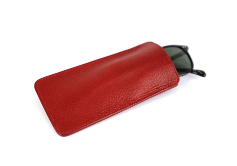Eye Glass Case-Red in smooth tumbled leather
