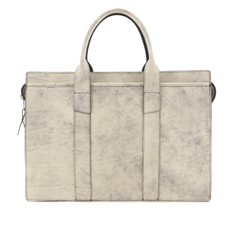 Single Zip-Top Briefcase - Stonewash Marble - Belting Leather in 