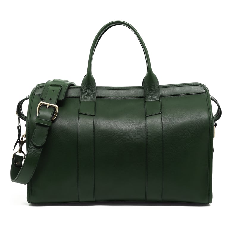 Small Travel Duffle -Green-Sunbrella Lining with Pocket in smooth tumbled leather