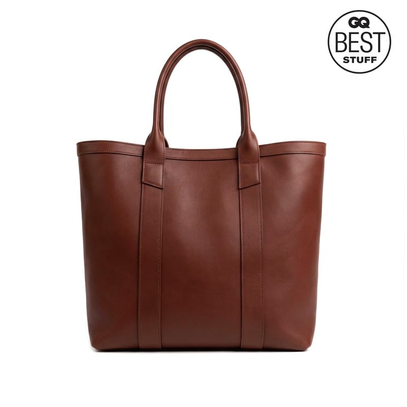 Tall Leather Tote  in smooth tumbled leather