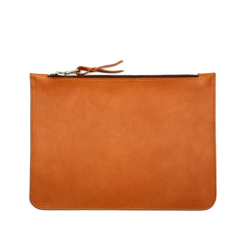 Medium Leather Zipper Pouch in smooth tumbled leather