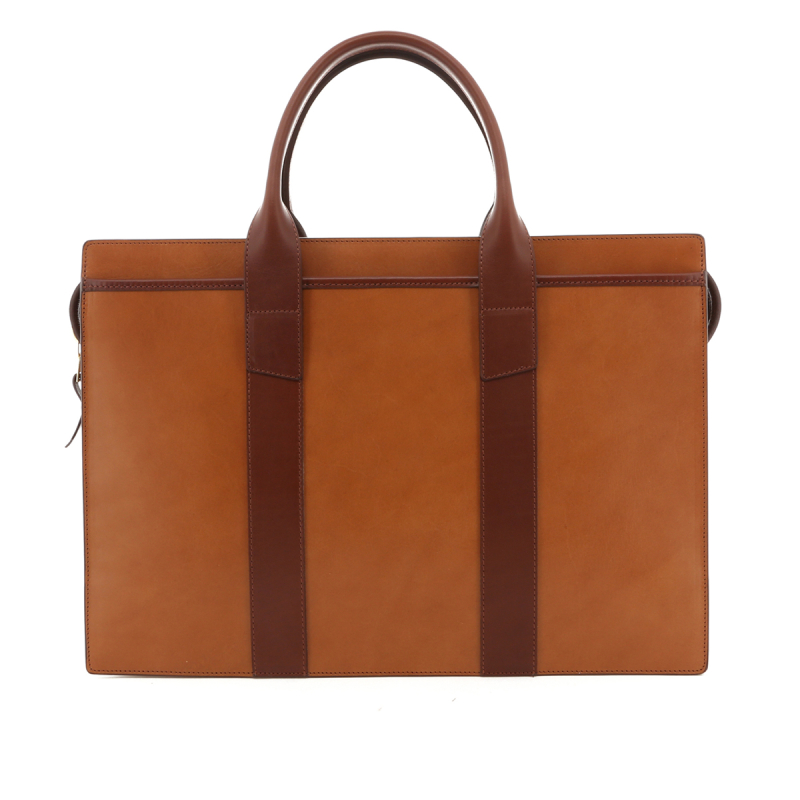 Single Zip-Top - Tan / Chestnut - Belting Leather in 