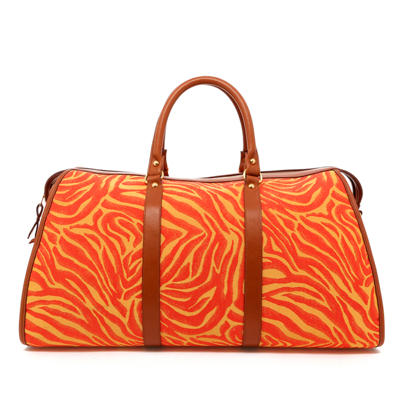 Hampton Duffle - Tango/Citrus Animal Print - Cognac Trim in 