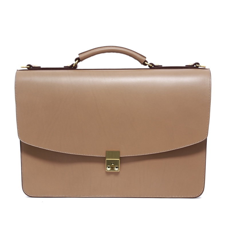 Wall Street Briefcase - Taupe  in harness belting leather