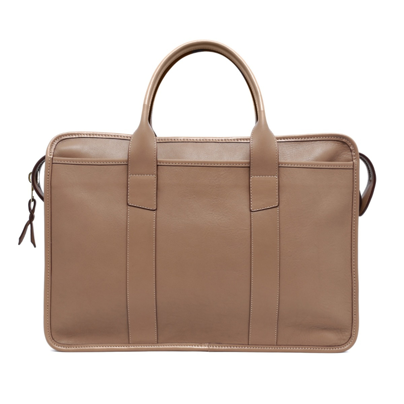 Bound Edge Zip-Top - Taupe  in smooth tumbled leather