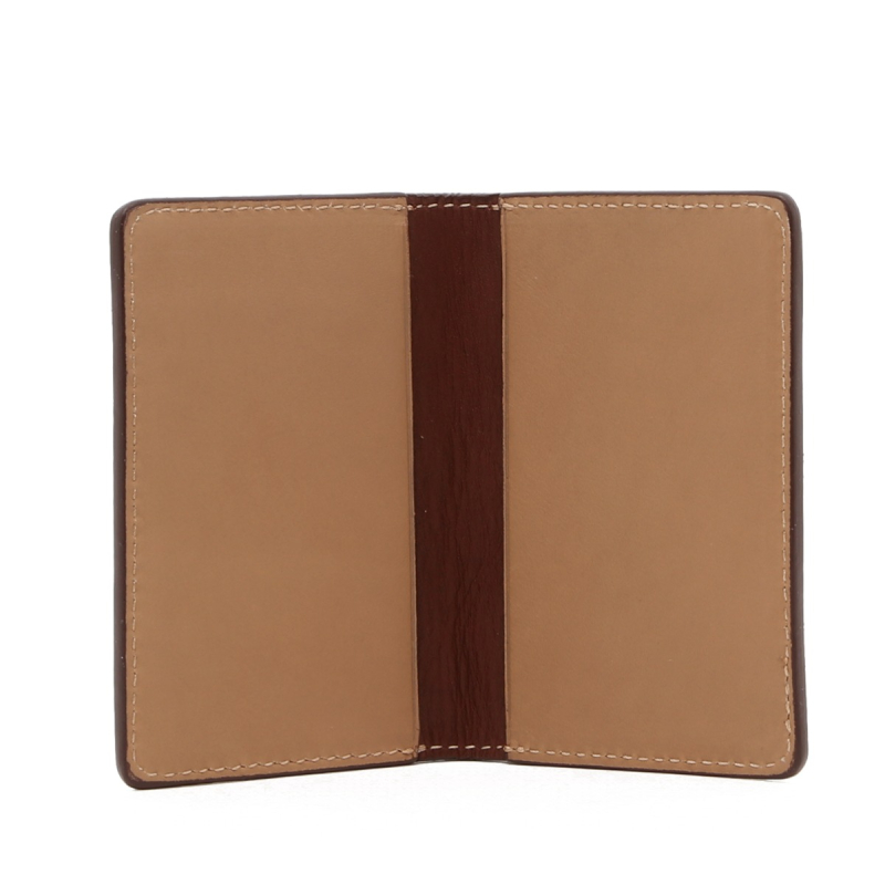 Folding Card Case - Taupe / Chestnut - Tumbled Leather  in 