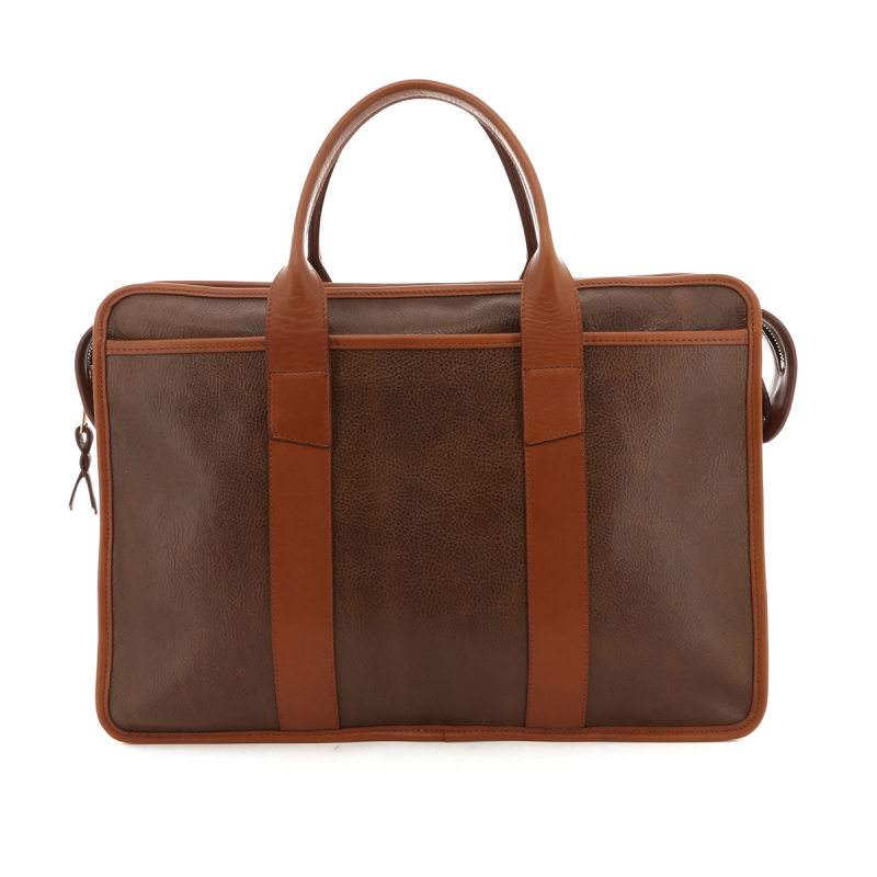 Bound Edge Zip-Top Briefcase - Toffee / Cognac Trim - Tumbled Leather in 