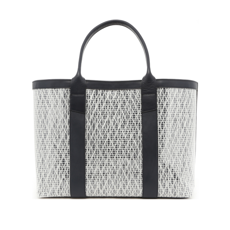 Large Working Tote - White/Navy Trim - Navy Interior - Weaved Sail Cloth in 