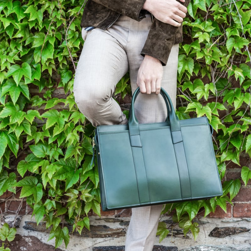Zip-Top Briefcase in harness belting leather