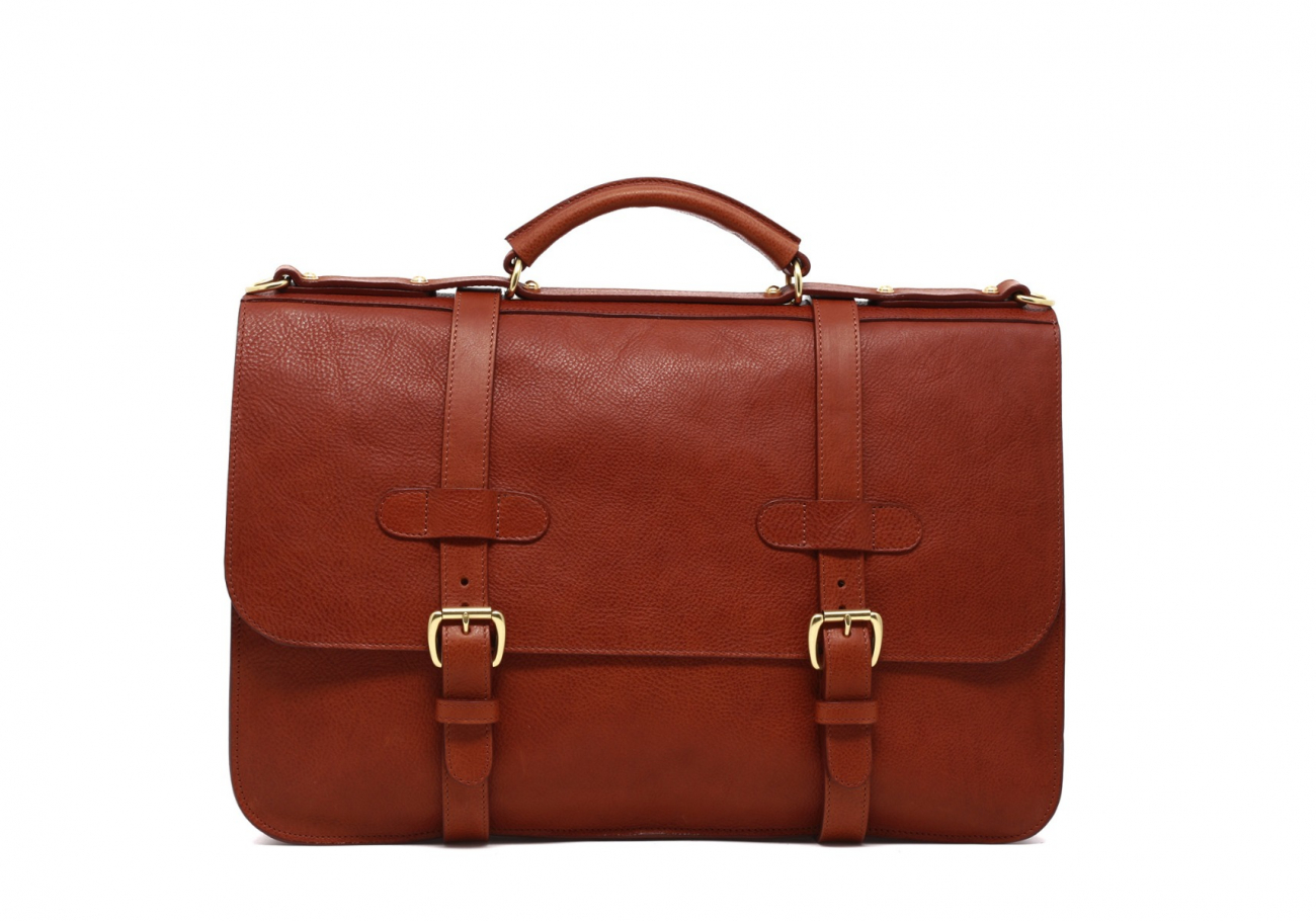 English Briefcase Cognac Pebbled Tumbled Leather Frank Clegg