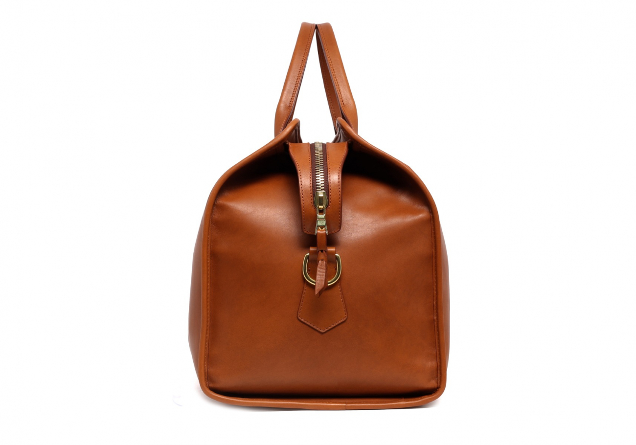 cognac leather duffle bag