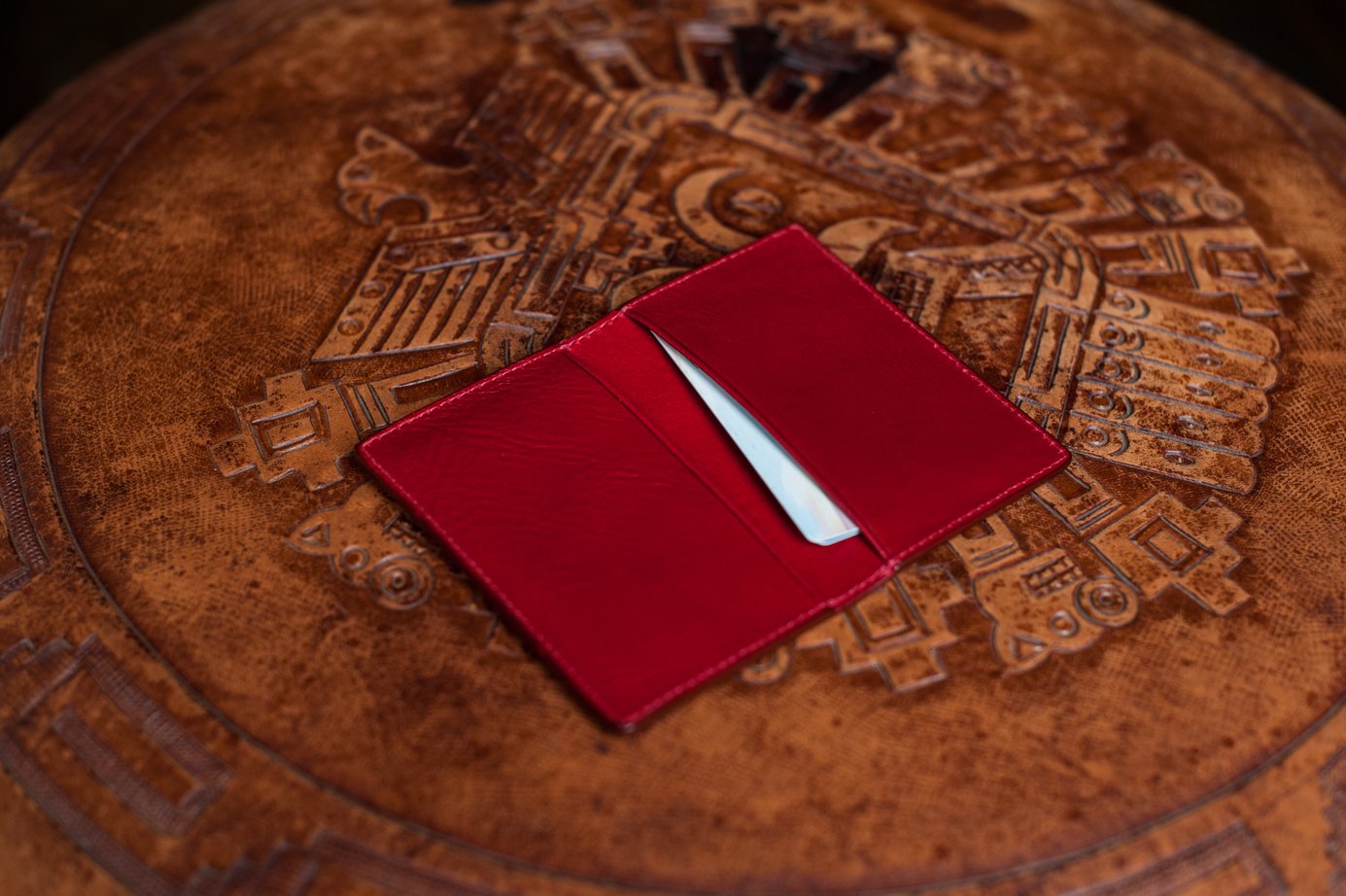 Leather Business Card Holder #ghost Red
